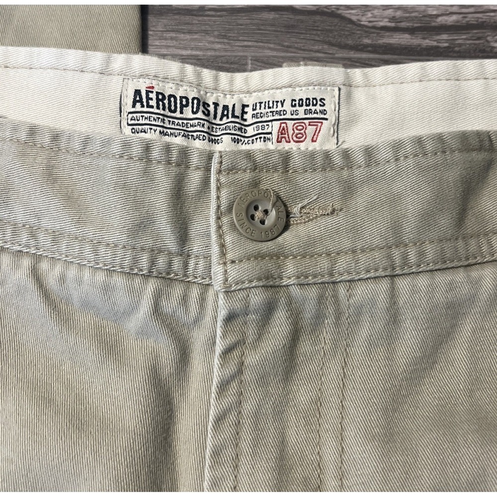 Aeropostale A87 Loose Fit Baggy Wide Leg Y2K Cargo Tan Khaki Pants Size 38x32
